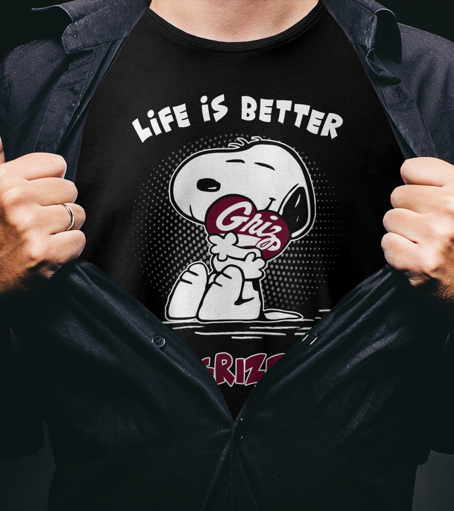 Life Is Better With Grizzlies Snoopy Hugging Football T-Shirt