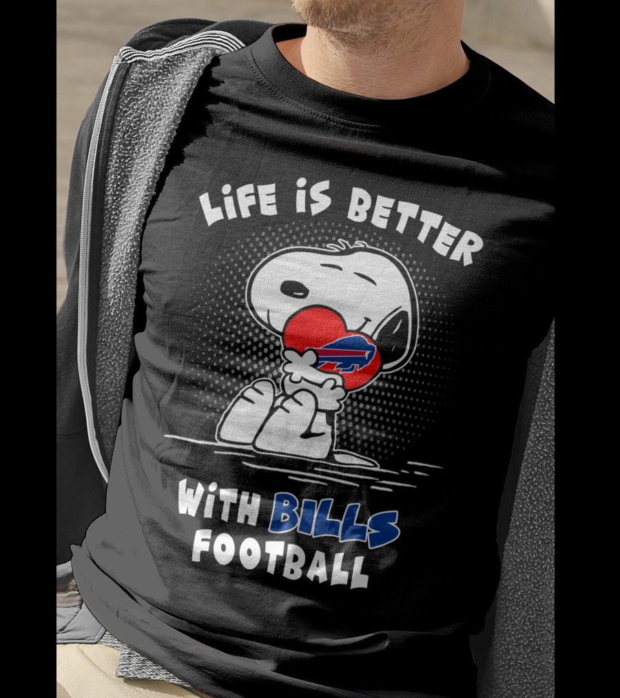 Life Is Better With Bills Football Snoopy Holding Buffalo Bills Logo Balloon T-Shirt
