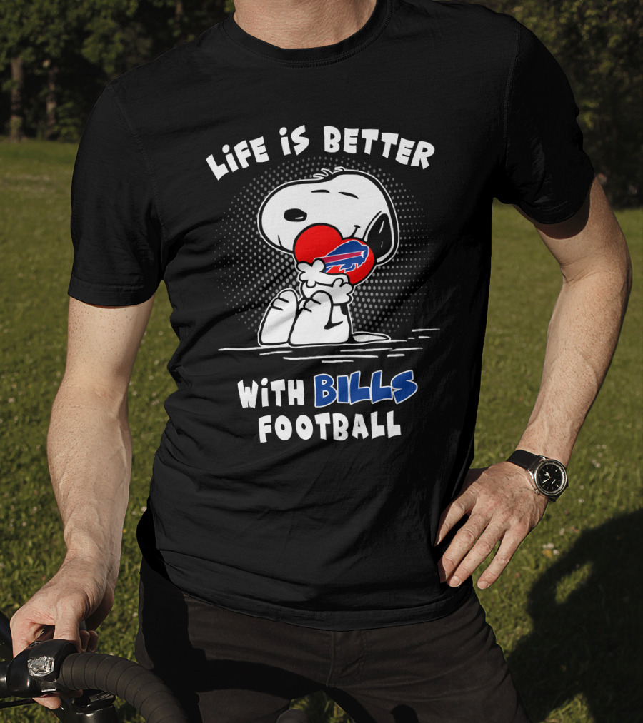 Life Is Better With Bills Football Snoopy Holding Buffalo Bills Logo Balloon T-Shirt