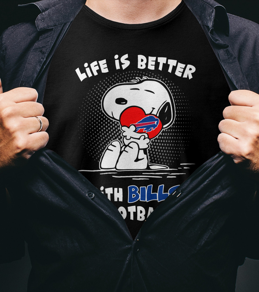 Life Is Better With Bills Football Snoopy Holding Buffalo Bills Logo Balloon T-Shirt