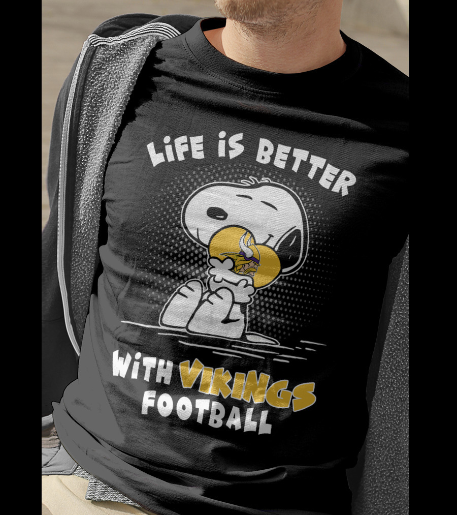 Life Is Better With Vikings Football Snoopy Hugging Helmet T-Shirt