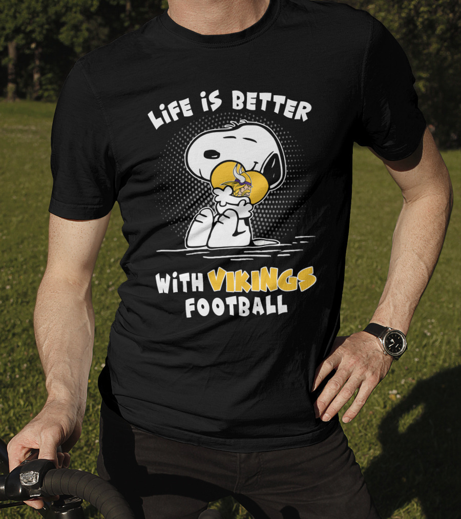 Life Is Better With Vikings Football Snoopy Hugging Helmet T-Shirt
