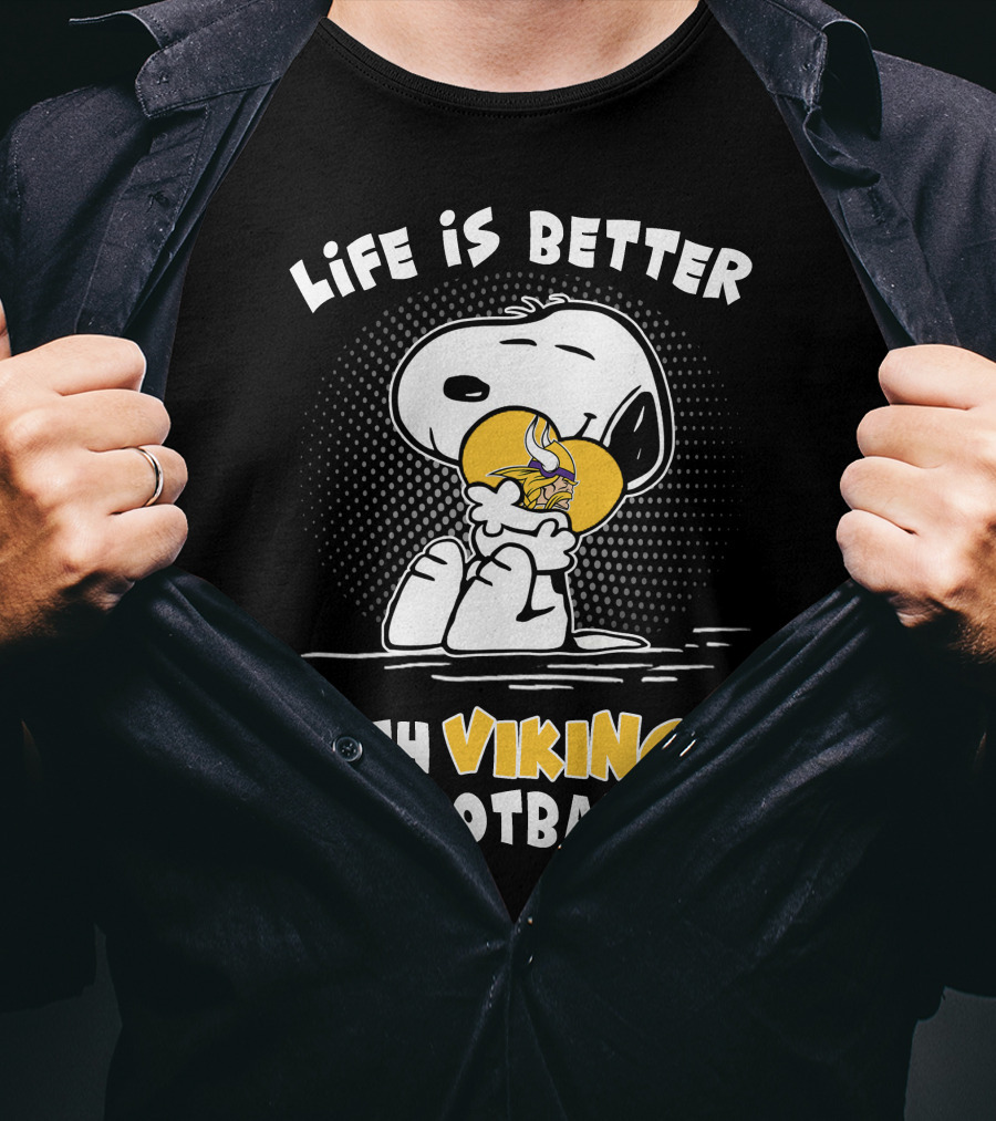 Life Is Better With Vikings Football Snoopy Hugging Helmet T-Shirt