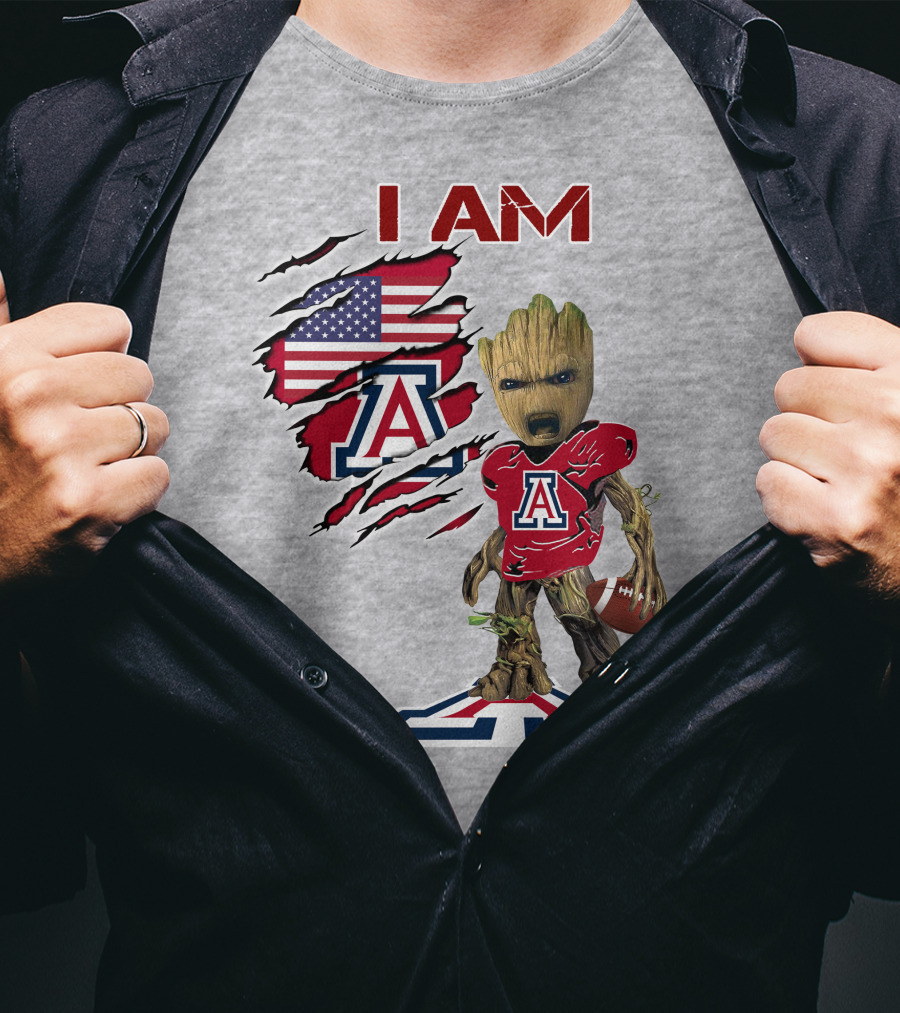 I AM Arizona Wildcats Groot Football USA Flag T-Shirt