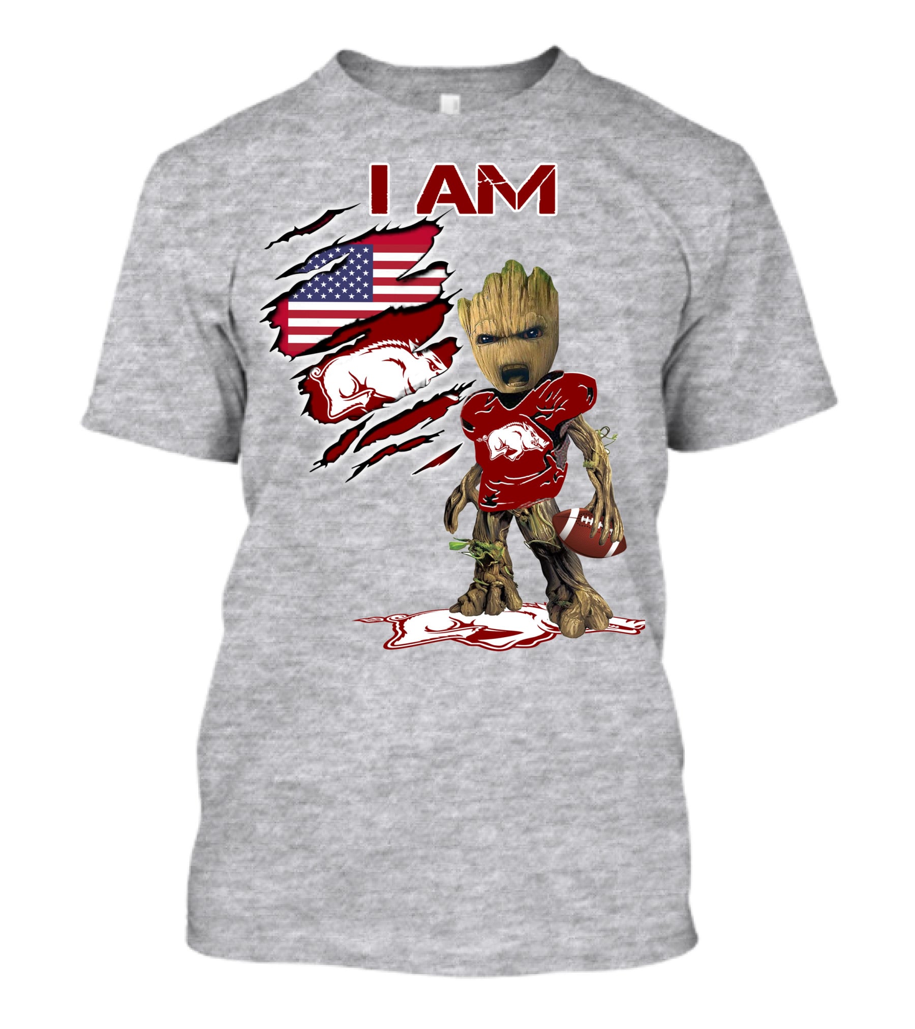 I Am Arkansas Baby Groot Razorbacks Football USA Flag T-Shirt