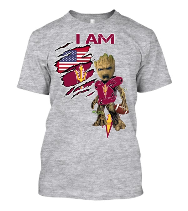 I Am Asu Baby Groot Arizona State University Football Fan Art American Flag T-Shirt
