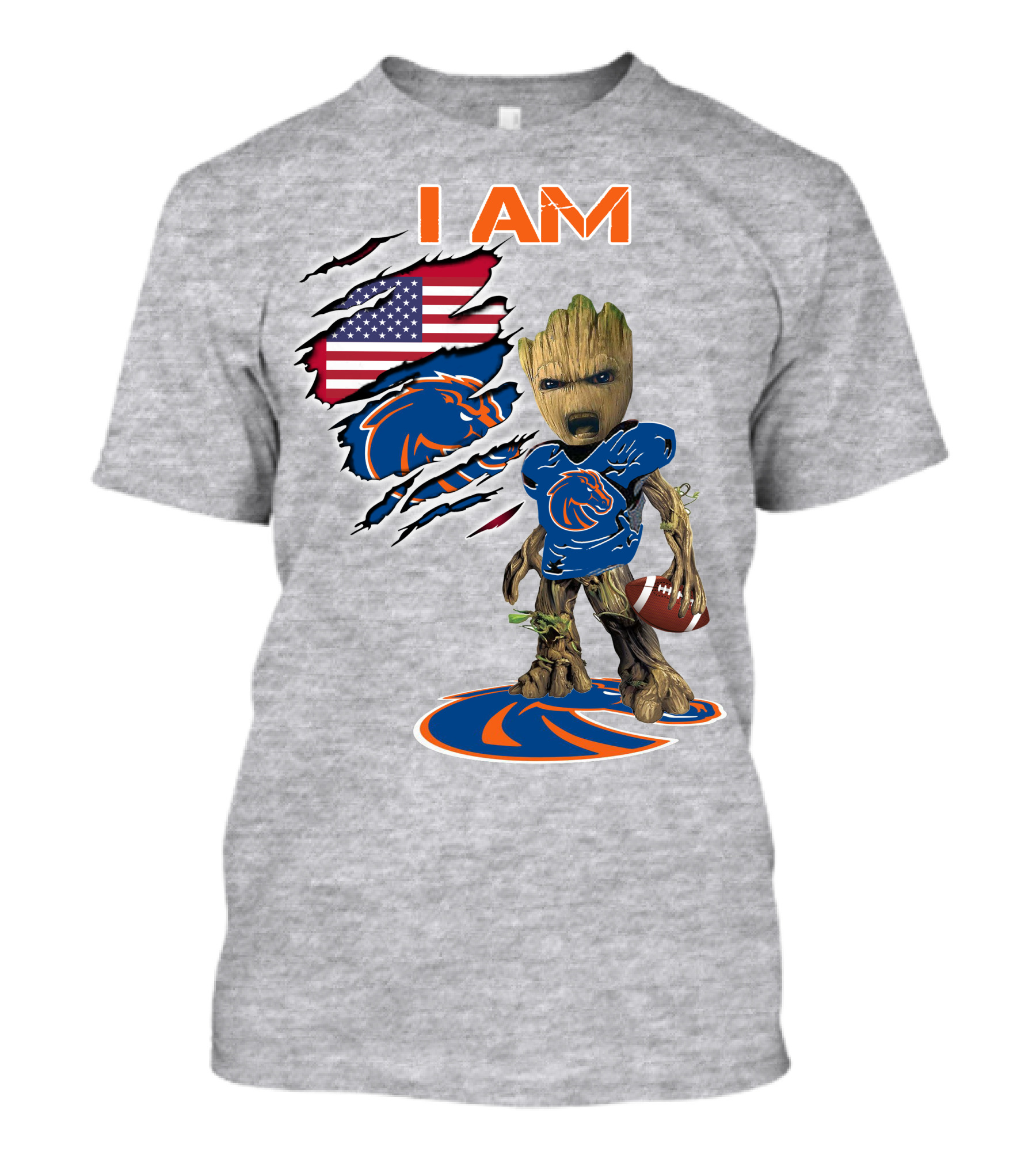 I Am Baby Groot Boise State Broncos Football American Flag T-Shirt