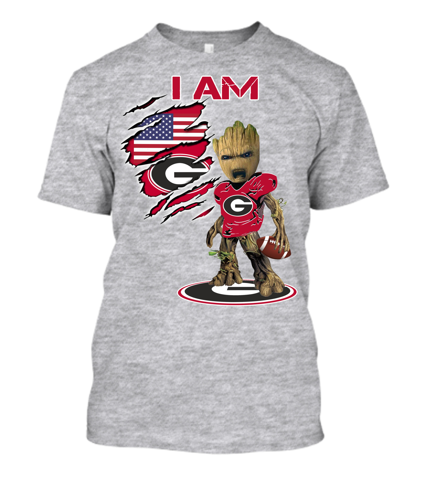 I AM Bulldogs Baby Groot Football Fan USA Flag T-Shirt