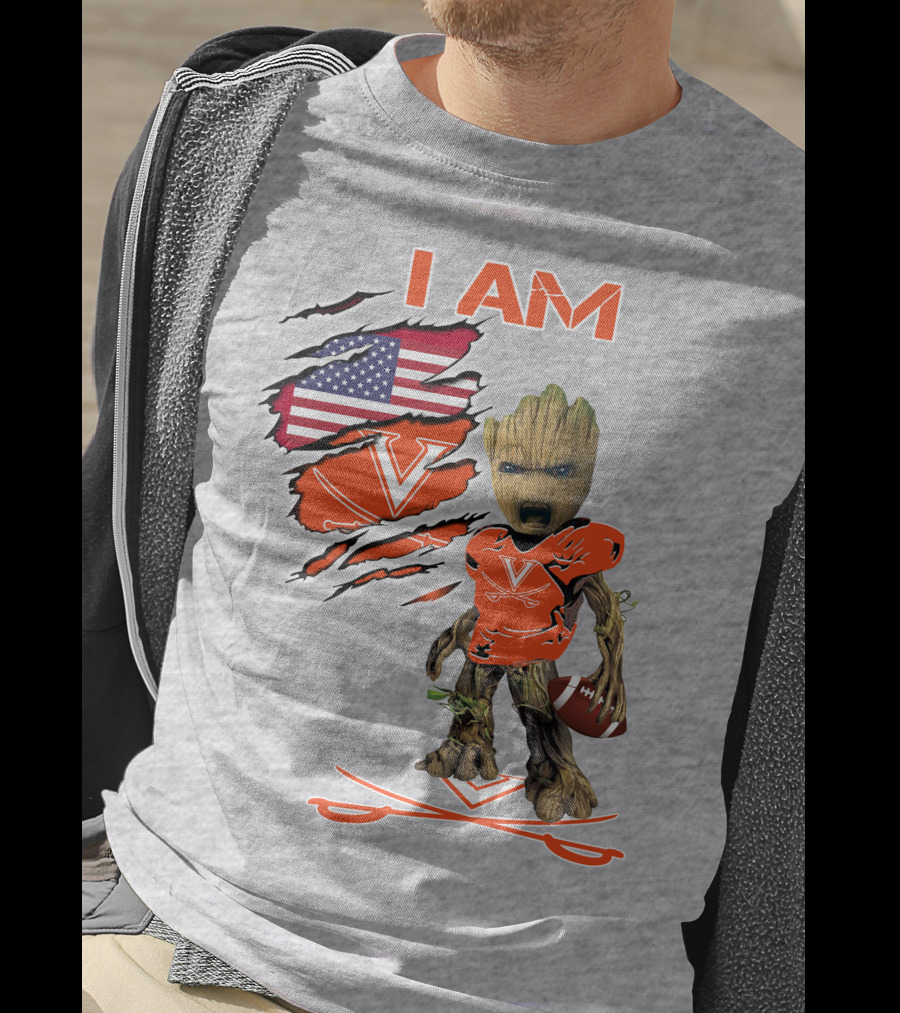 I AM Baby Groot Cavaliers Football USA Flag T-Shirt