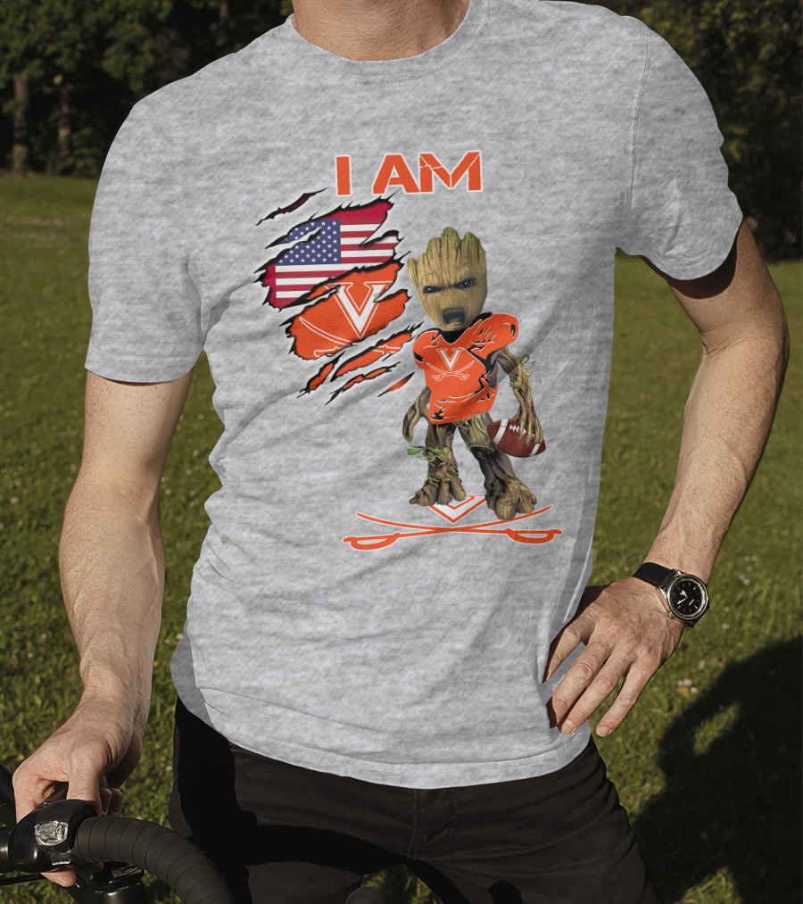 I AM Baby Groot Cavaliers Football USA Flag T-Shirt