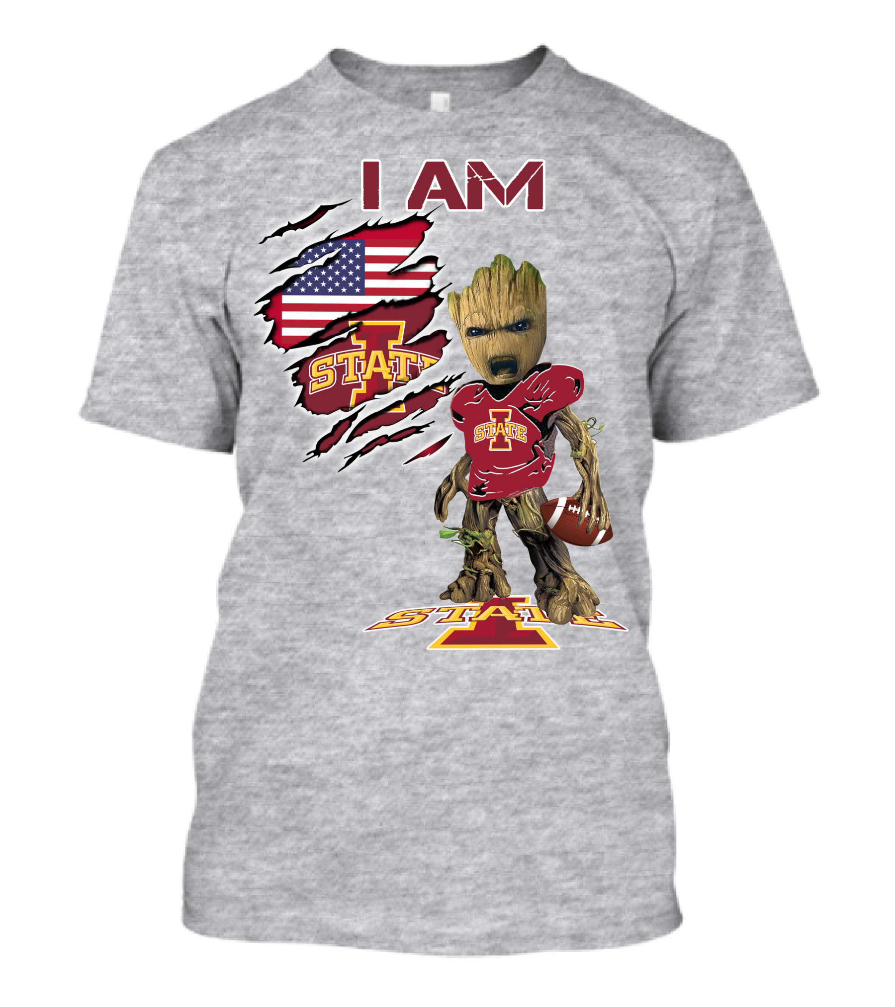 I Am Iowa State Baby Groot Football USA Flag T-Shirt