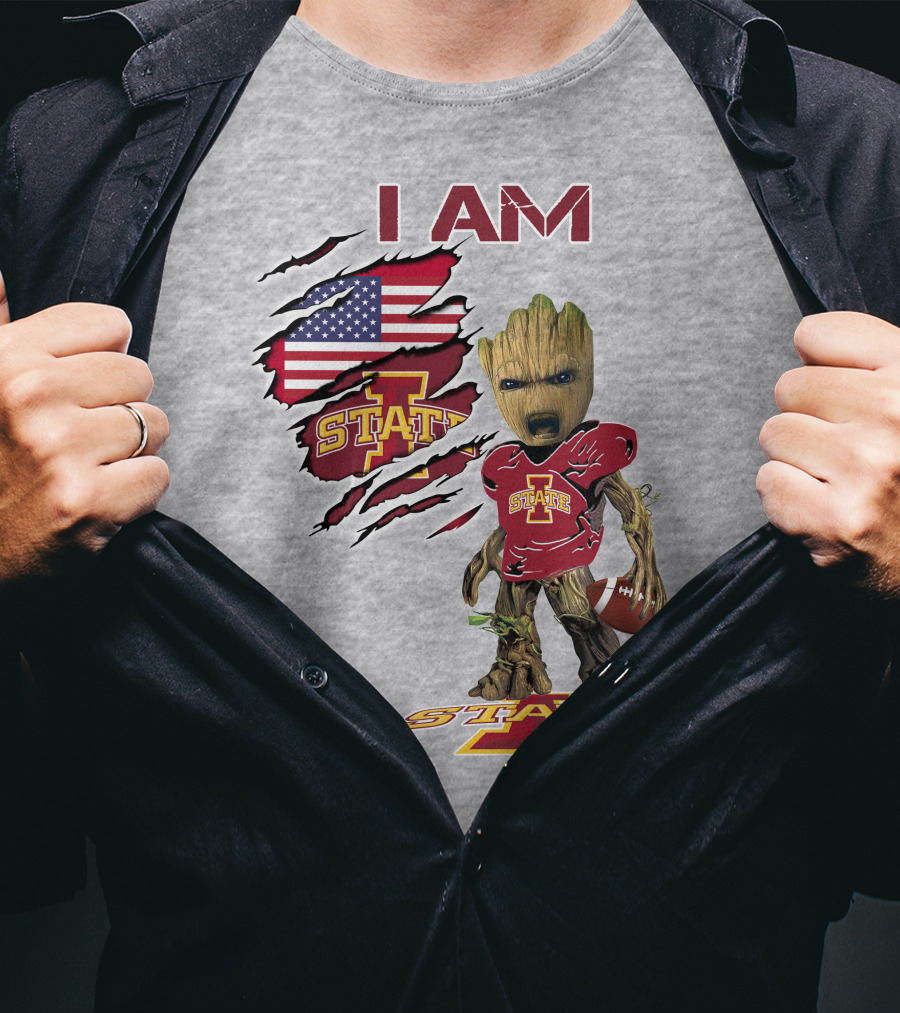 I Am Iowa State Baby Groot Football USA Flag T-Shirt