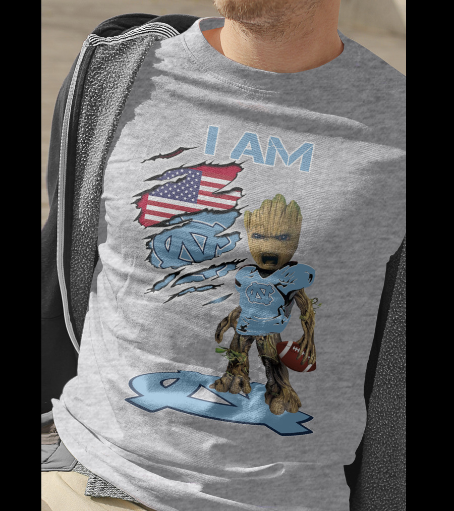 I AM Tarheel Baby Groot UNC Football USA Flag T-Shirt