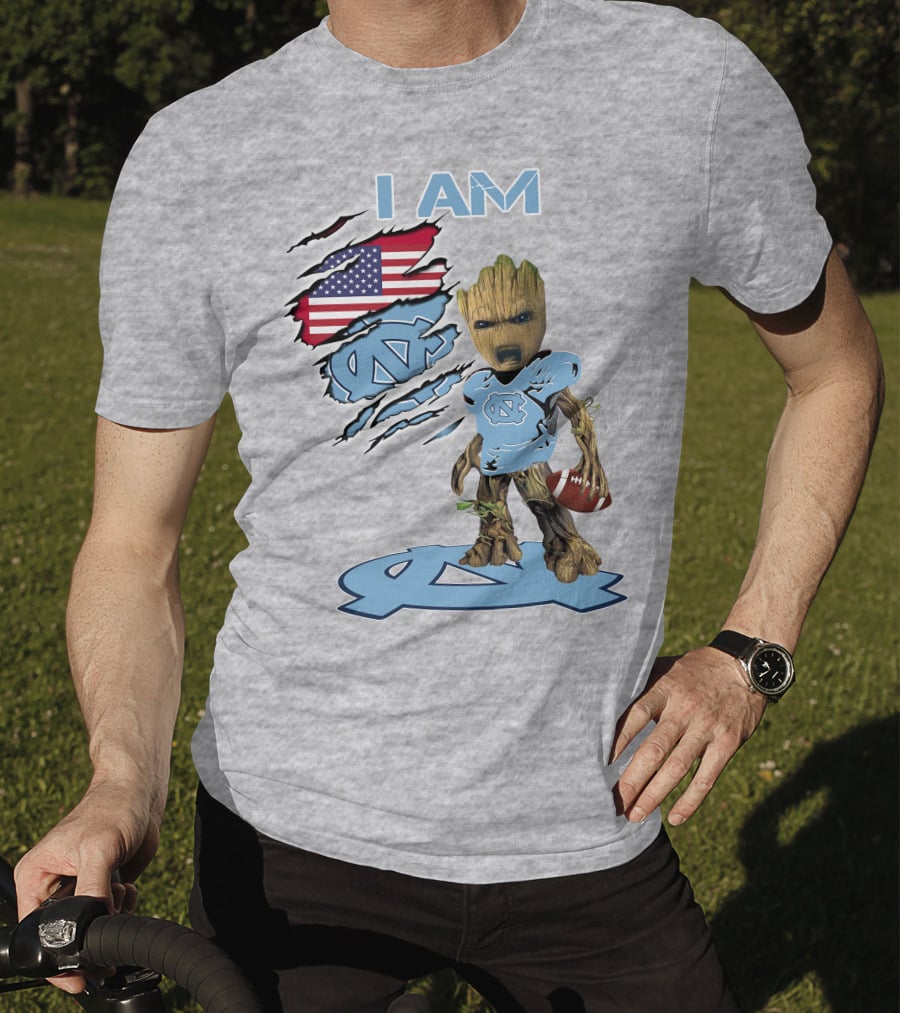 I AM Tarheel Baby Groot UNC Football USA Flag T-Shirt