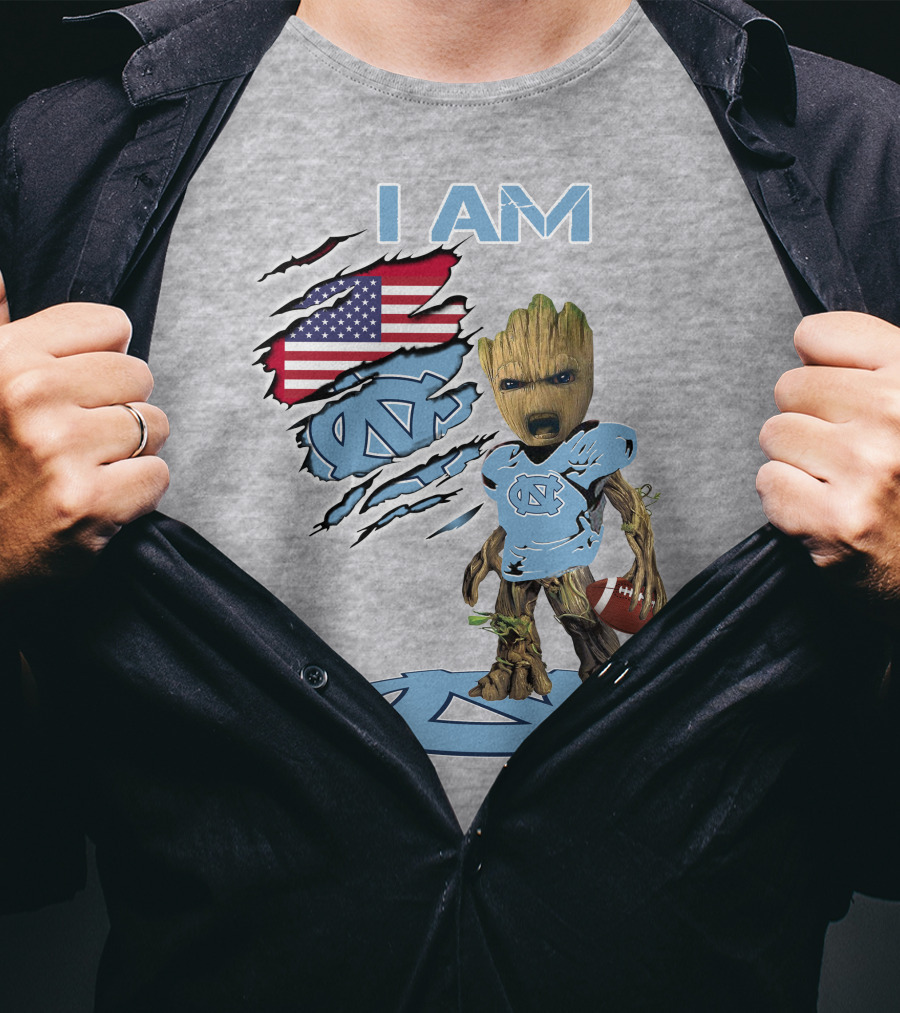 I AM Tarheel Baby Groot UNC Football USA Flag T-Shirt
