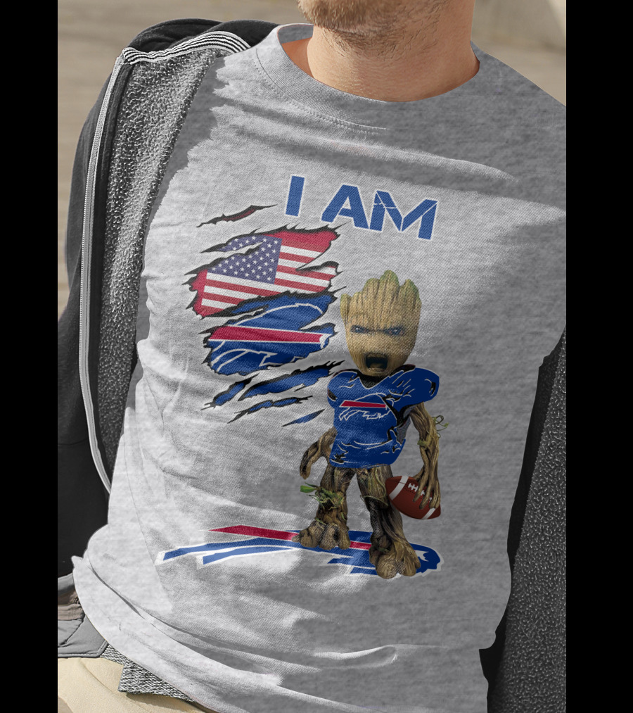 I Am American Flag Football Groot Bills T-Shirt