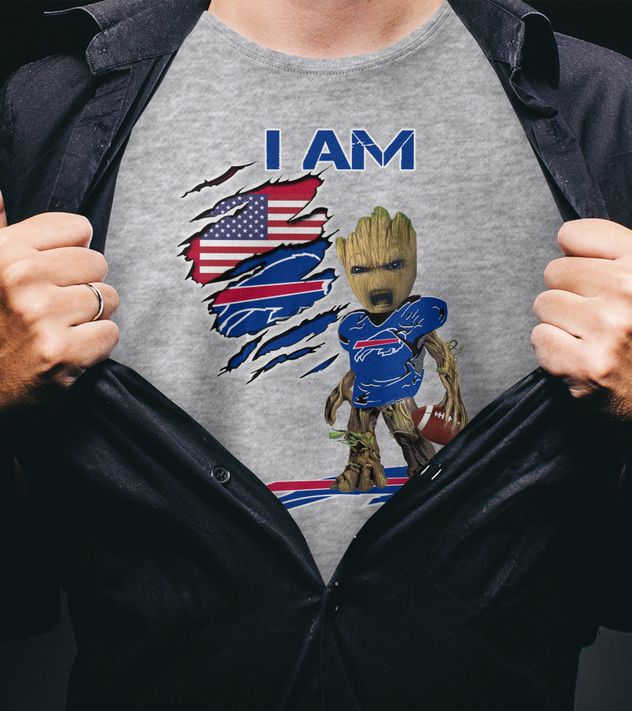 I Am American Flag Football Groot Bills T-Shirt