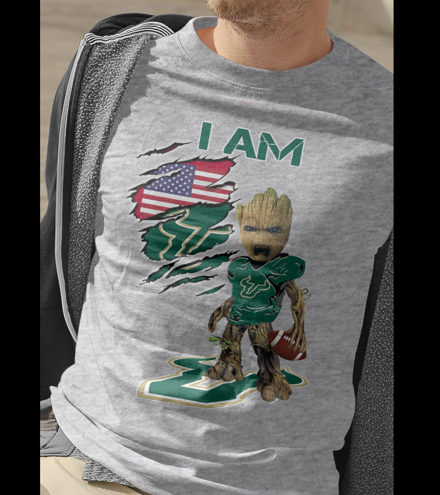 I AM USF Baby Groot Football American Flag T-Shirt