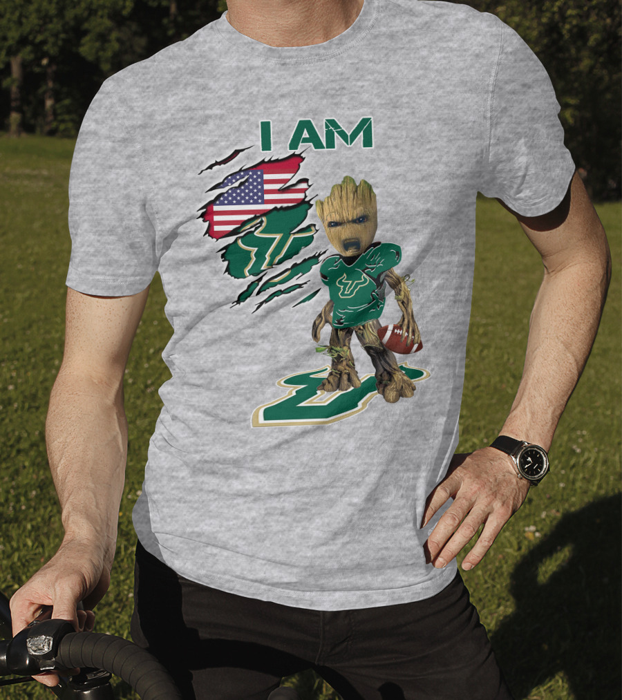 I AM USF Baby Groot Football American Flag T-Shirt