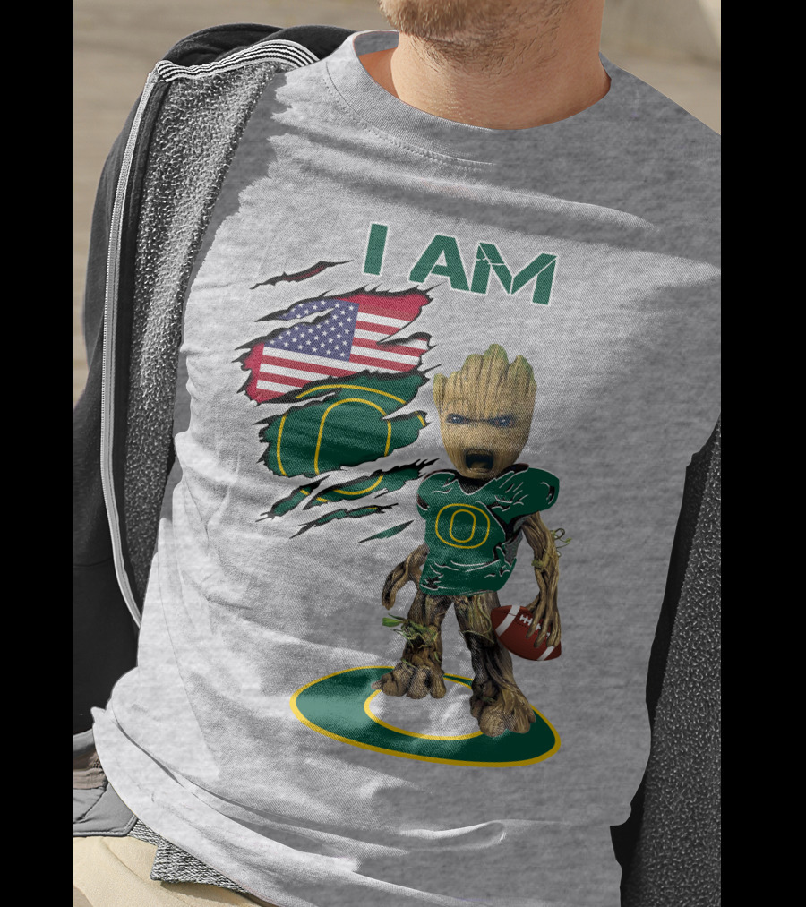 I AM American Flag Oregon Duck Baby Groot Football T-Shirt