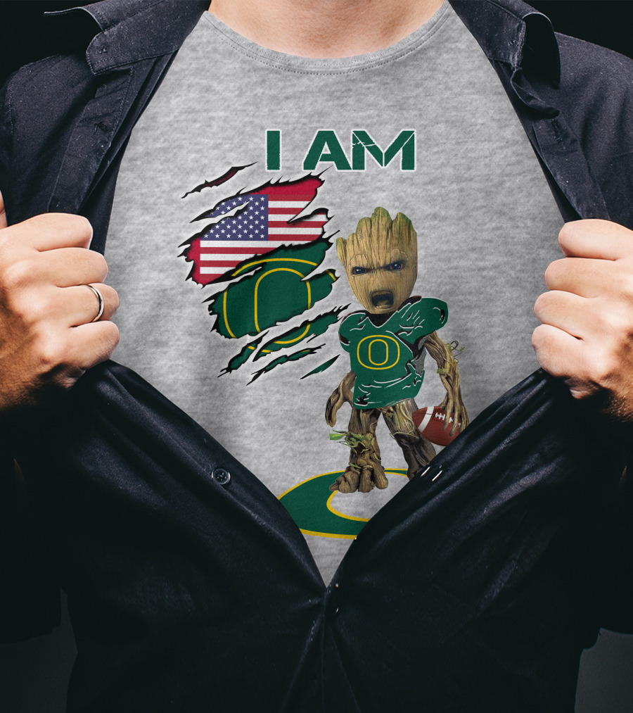 I AM American Flag Oregon Duck Baby Groot Football T-Shirt