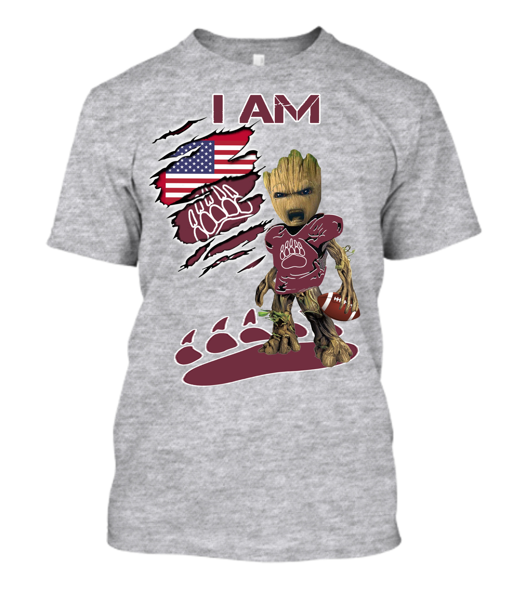 I Am Montana Baby Groot Football Bear American Flag T-Shirt