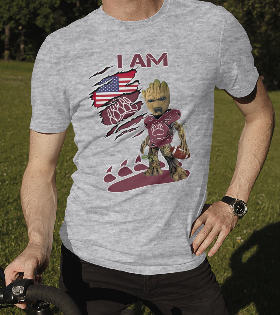 I Am Montana Baby Groot Football Bear American Flag T-Shirt