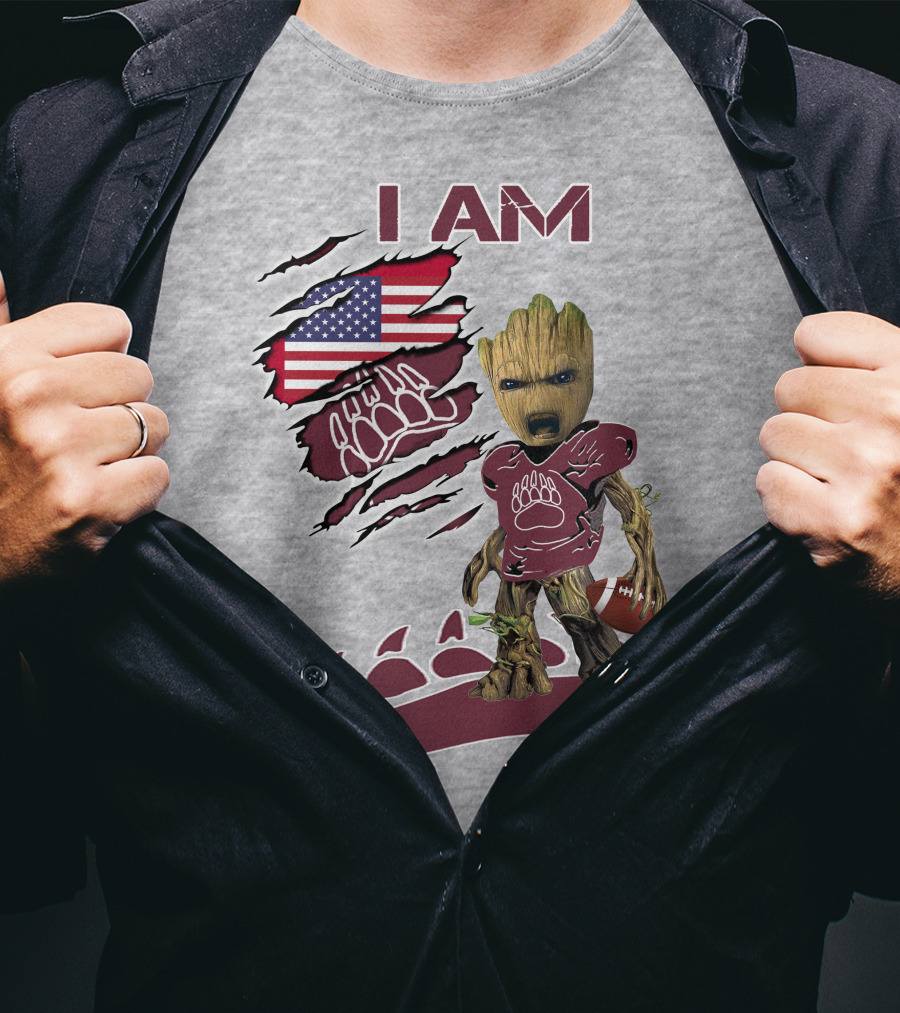I Am Montana Baby Groot Football Bear American Flag T-Shirt