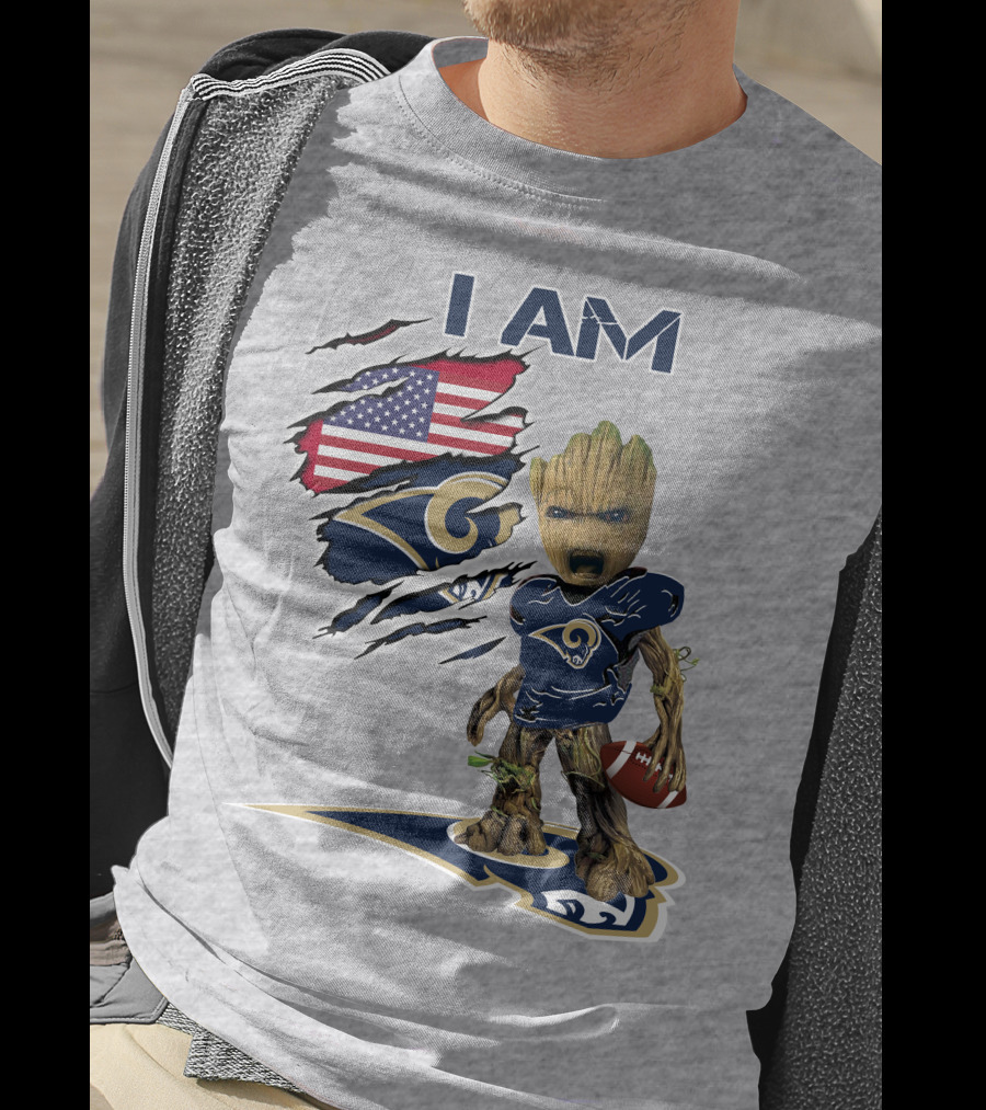 I Am Groot Rams Football American Flag T-Shirt
