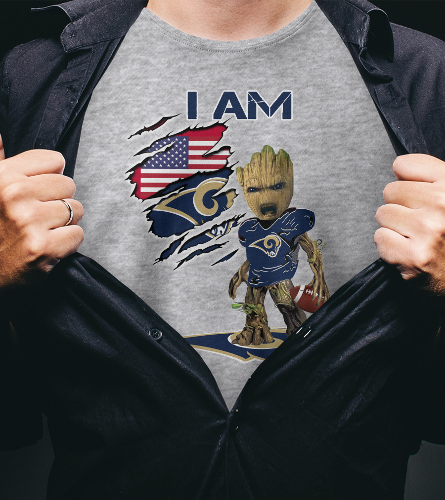 I Am Groot Rams Football American Flag T-Shirt