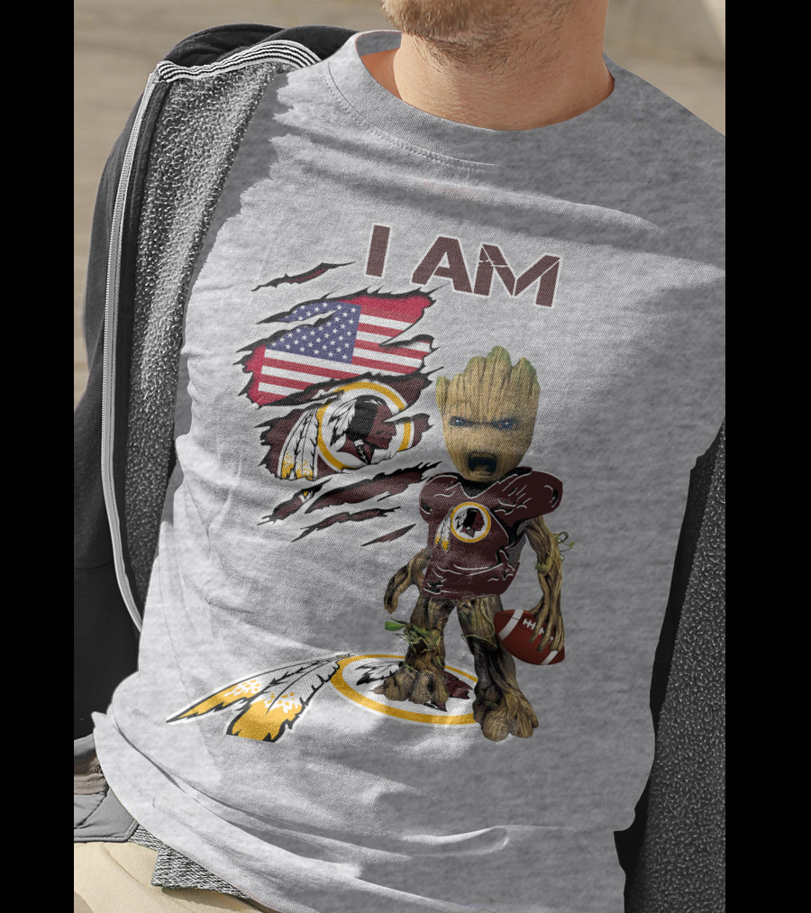 I Am Redskins Groot Football Nfl Logo Usa Flag T-Shirt