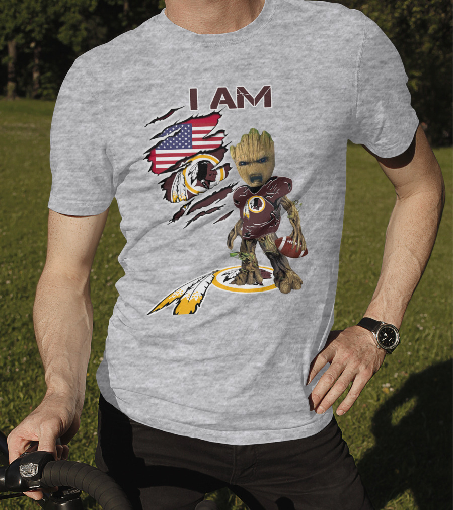 I Am Redskins Groot Football Nfl Logo Usa Flag T-Shirt