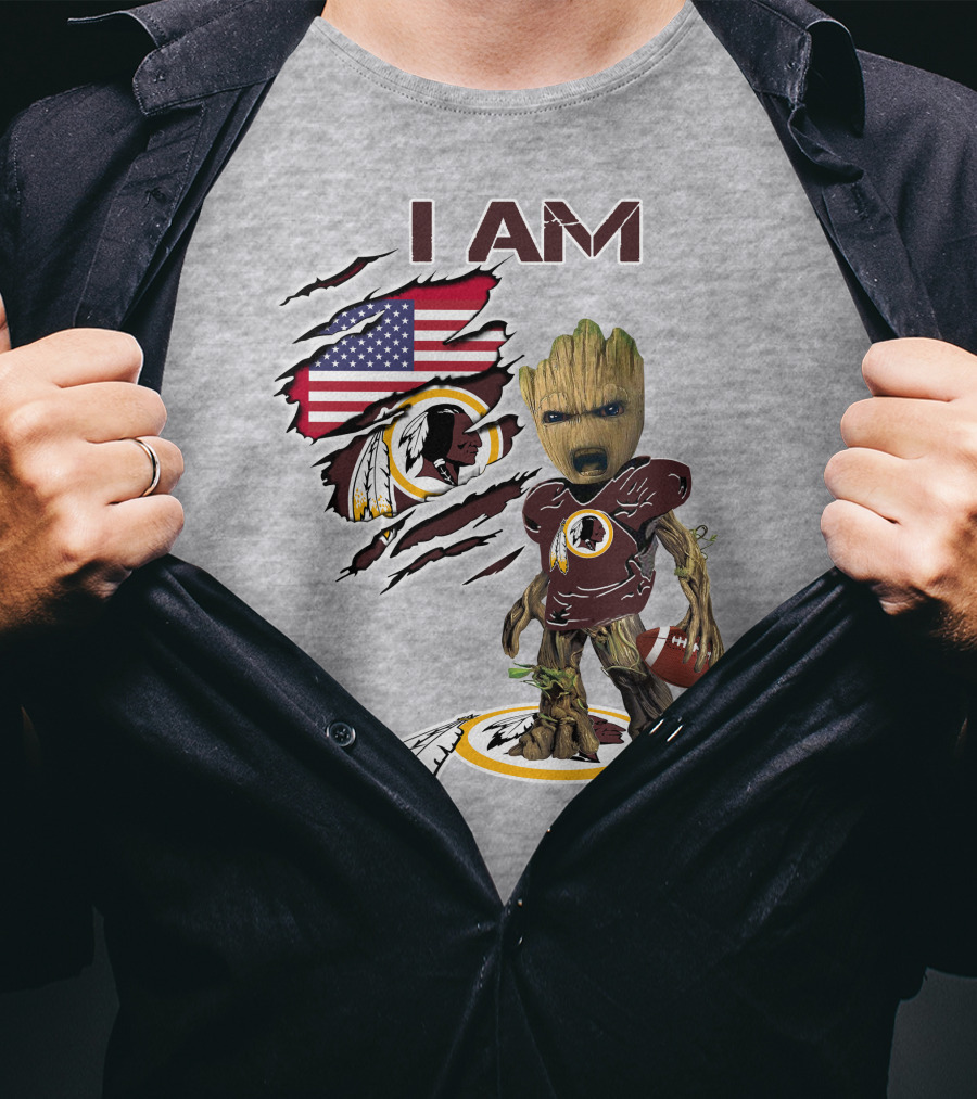 I Am Redskins Groot Football Nfl Logo Usa Flag T-Shirt