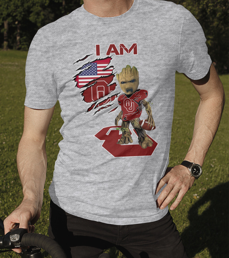 I Am Baby Groot OU Sooners Football USA Flag T-Shirt