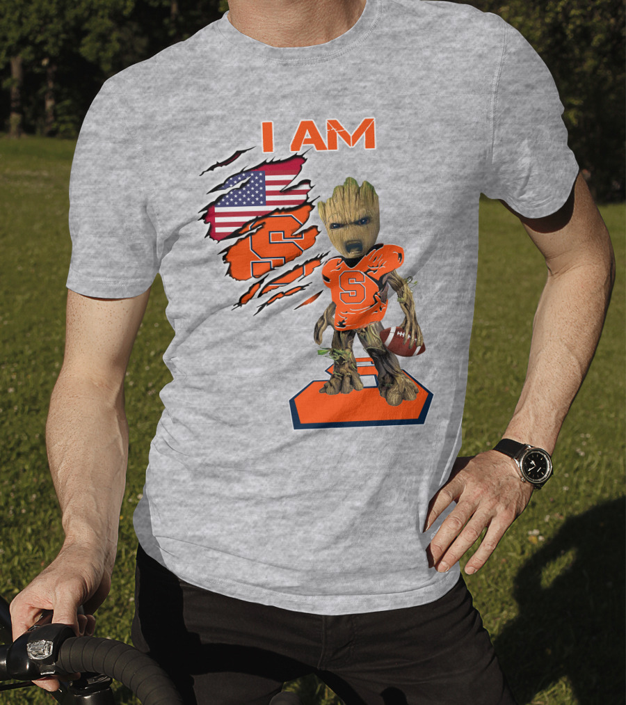 I Am Syracuse Baby Groot American Football Player With Flag And Orange S T-Shirt