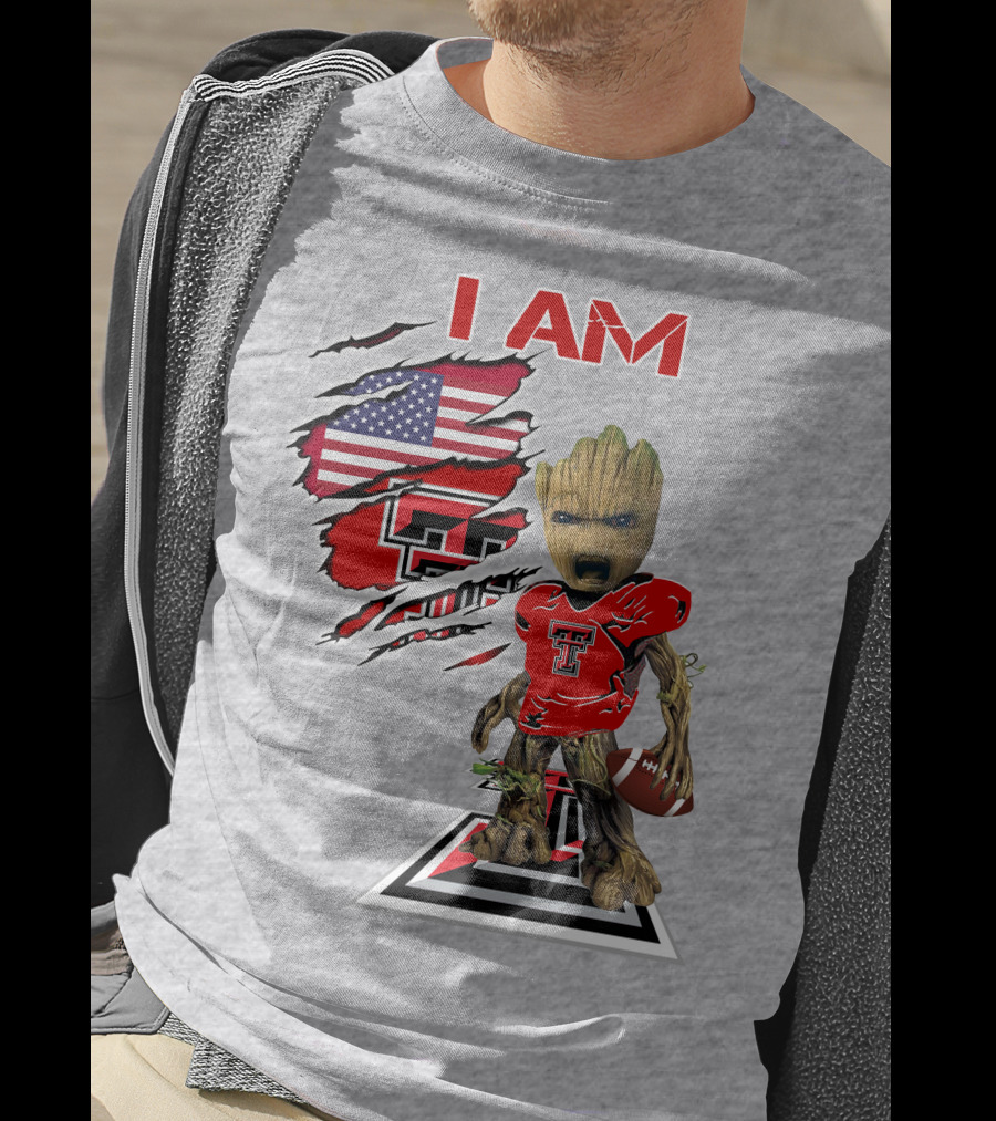 I Am Texas Tech American Football Baby Groot T-Shirt
