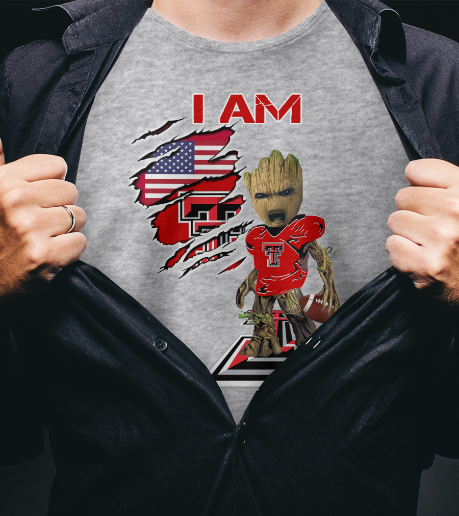 I Am Texas Tech American Football Baby Groot T-Shirt