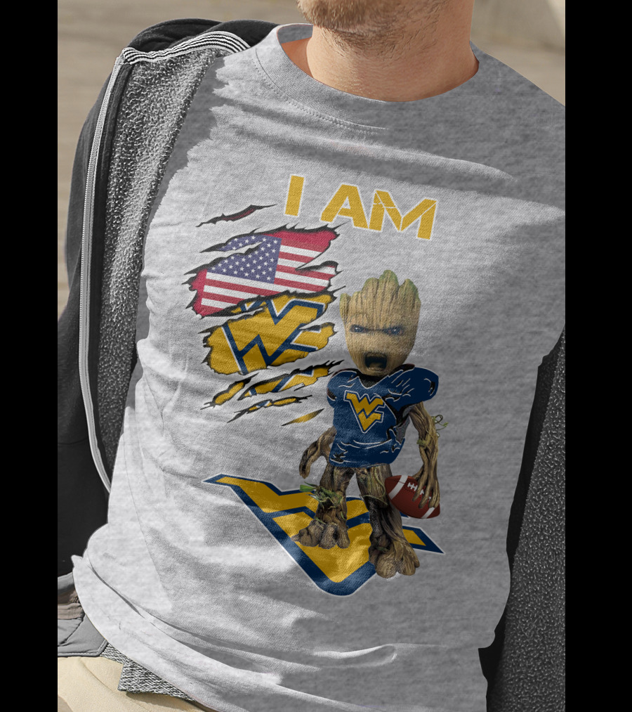 I Am West Virginia Baby Groot Football Usa Flag T-Shirt