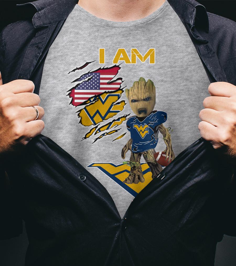 I Am West Virginia Baby Groot Football Usa Flag T-Shirt