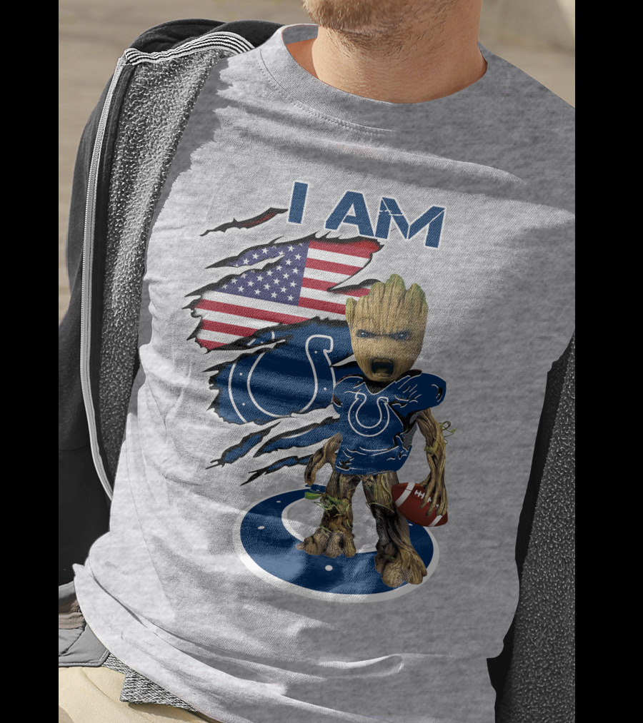 I Am Baby Groot Colts American Flag Football T-Shirt