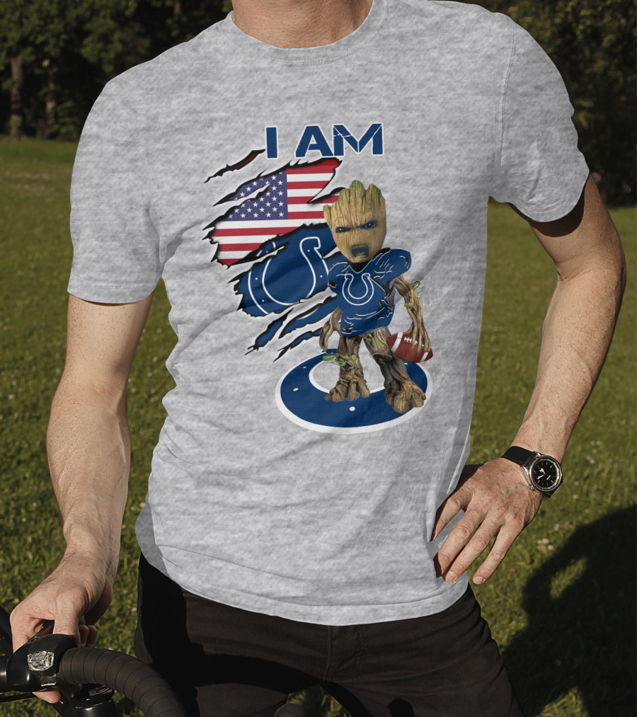 I Am Baby Groot Colts American Flag Football T-Shirt