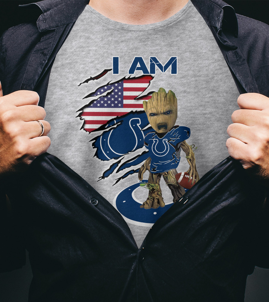 I Am Baby Groot Colts American Flag Football T-Shirt