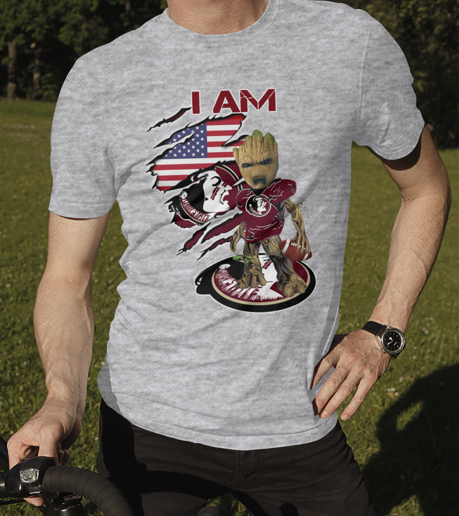 I AM Florida State Baby Groot Football American Flag T-Shirt