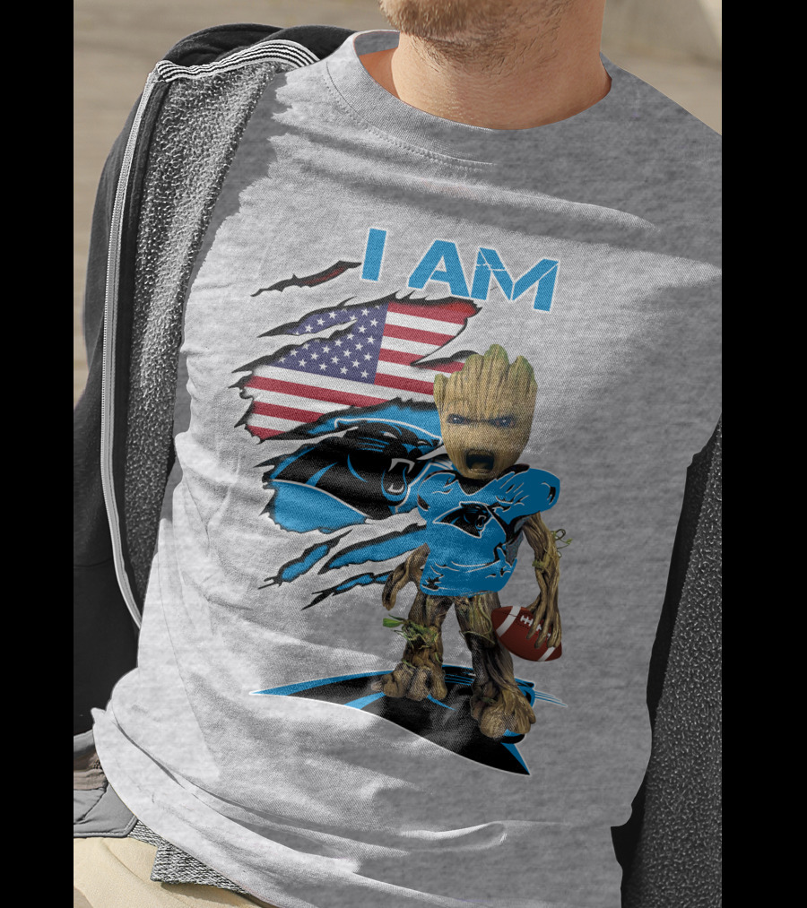 I Am Panthers Baby Groot Football Usa Flag T-Shirt