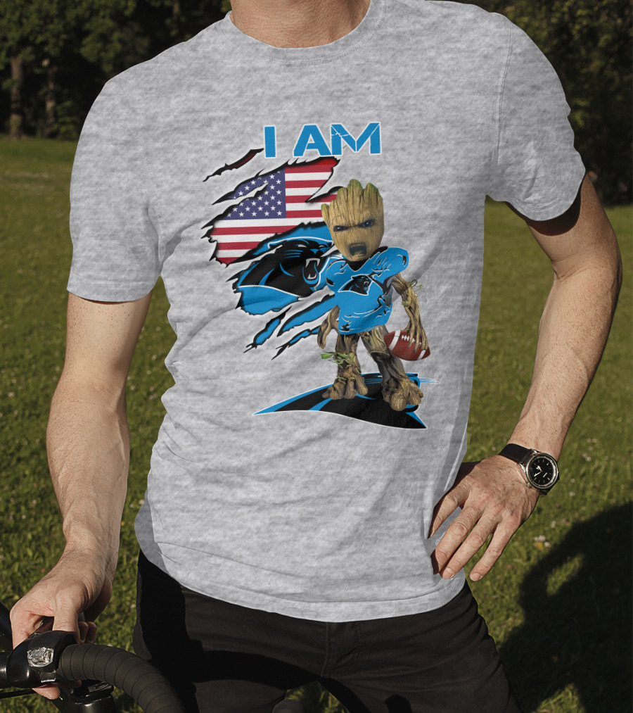 I Am Panthers Baby Groot Football Usa Flag T-Shirt