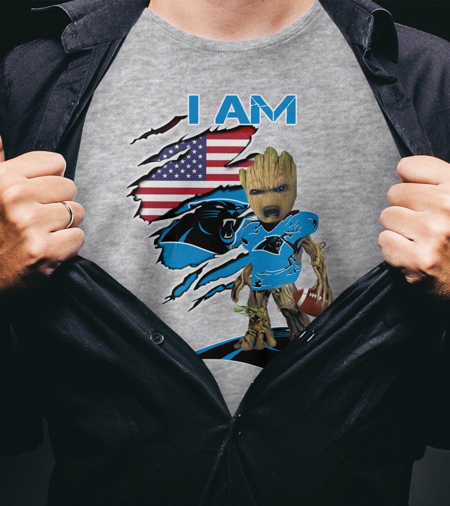 I Am Panthers Baby Groot Football Usa Flag T-Shirt