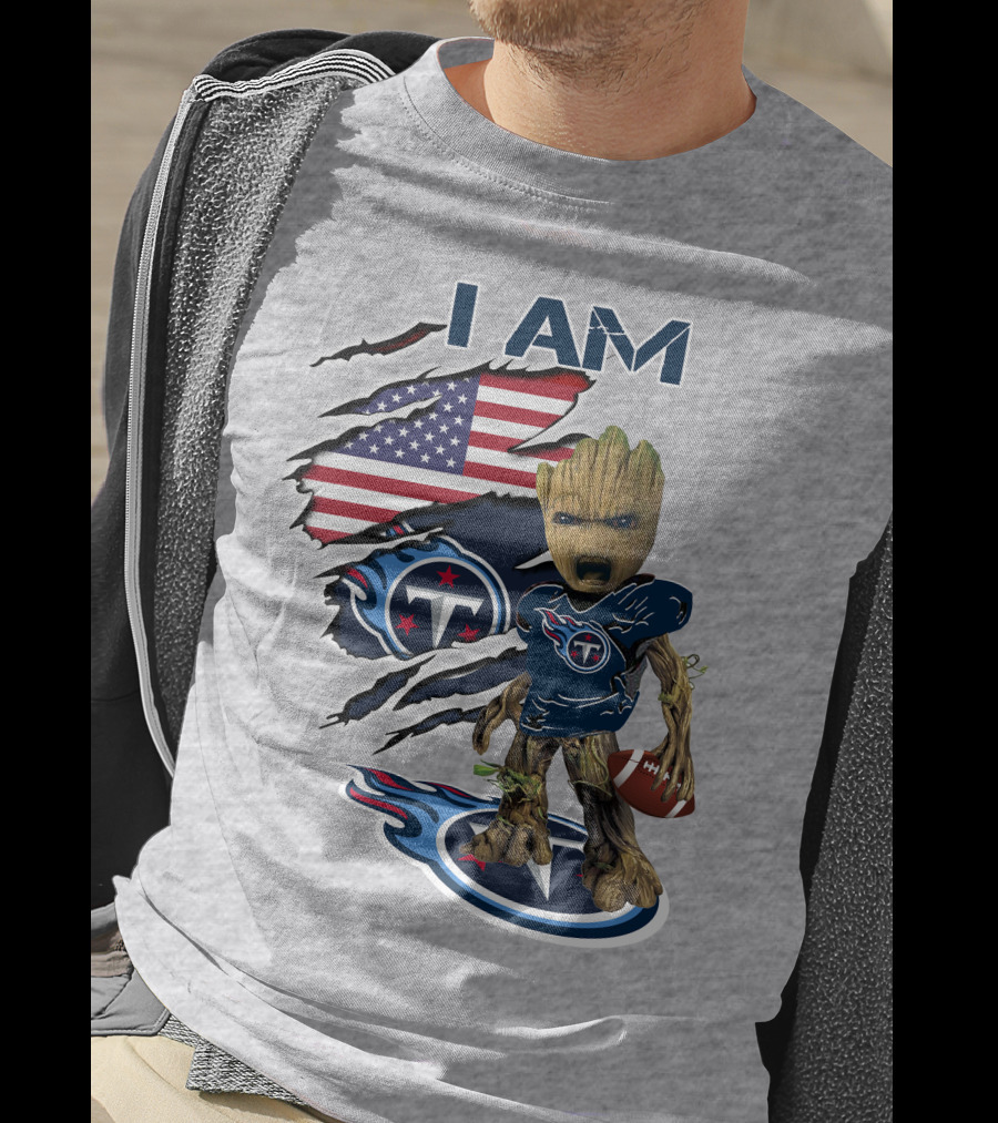 I AM Titans Baby Groot Football USA Flag T-Shirt