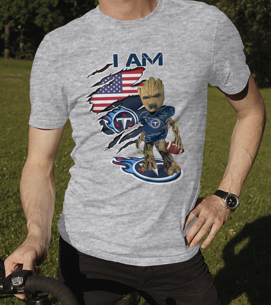 I AM Titans Baby Groot Football USA Flag T-Shirt