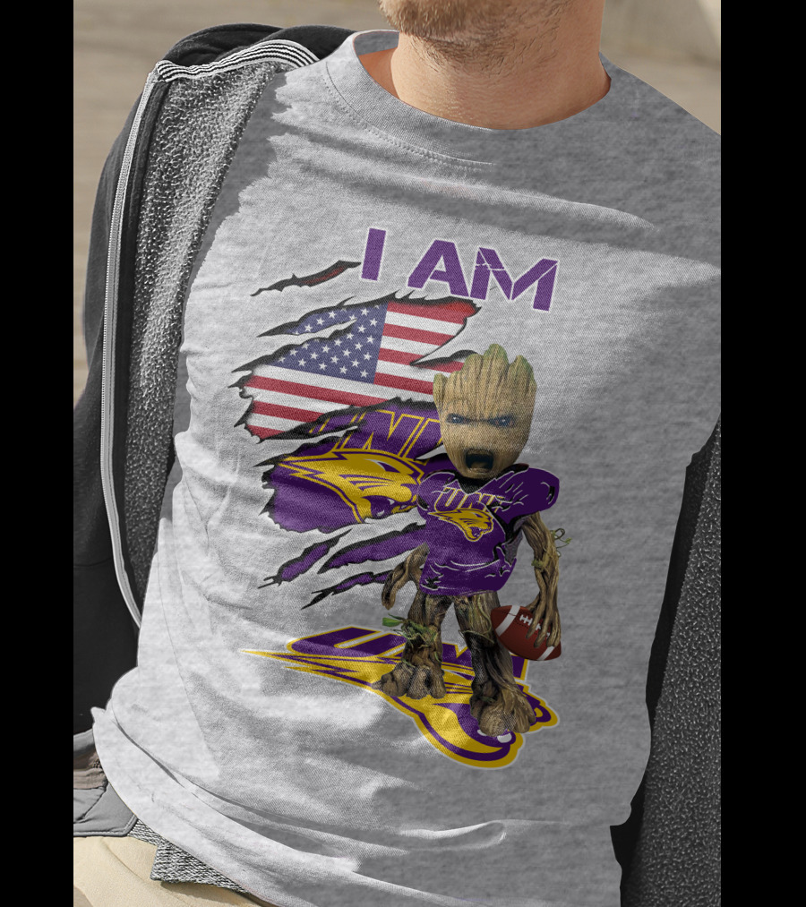I AM Panthers Baby Groot UNI Football American Flag T-Shirt