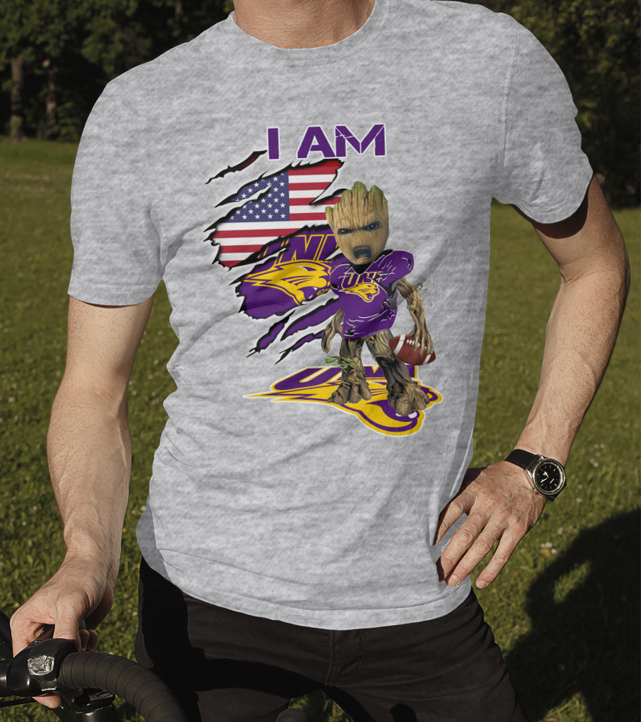 I AM Panthers Baby Groot UNI Football American Flag T-Shirt
